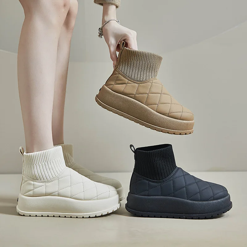 Ankle Boots for Winter Women Casual Comfort Warm Quilted Shoes Woman Plus Plush Thick Sole Snow Boot Padded Shoes Footwear Botas