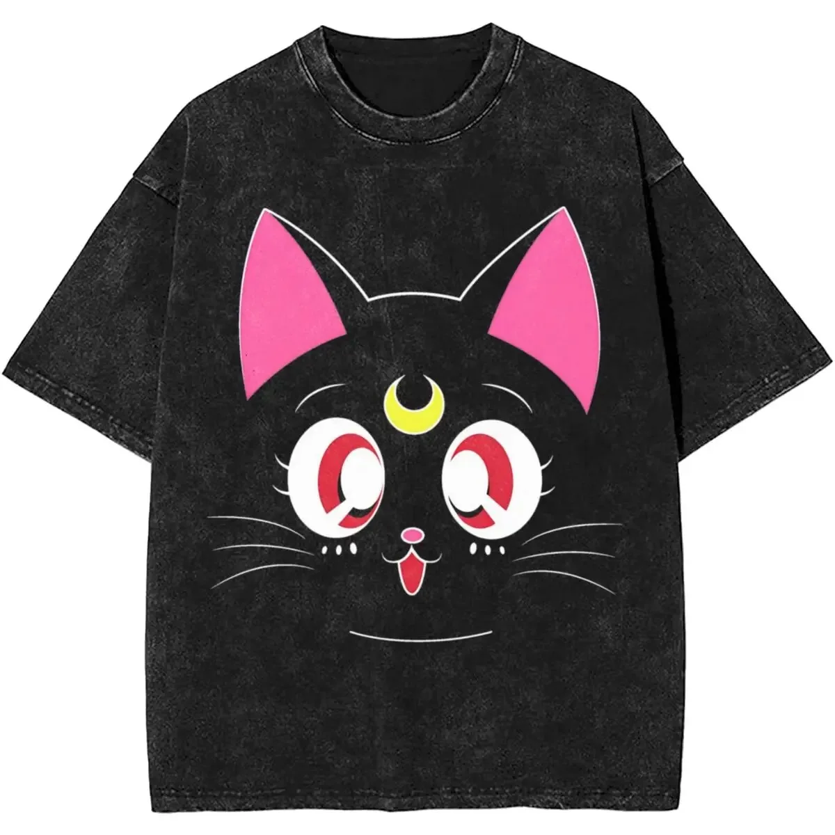 The Moon Style Vintage Washed T-Shirt für Herren und Damen, Baumwoll-Tops, Shirts, Streetwear, Sailor Moons, Rundhalsausschnitt, kurzärmeliges Oberteil