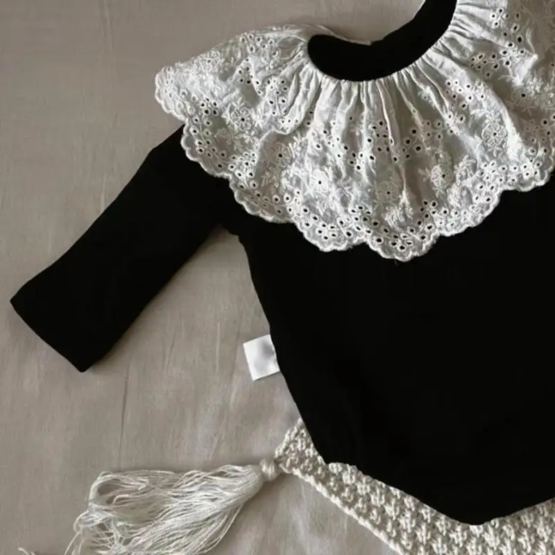 Korean Baby Clothes Spring Autumn Lace Collar Baby Girl's One Piece Clothes Princess Climbing Clothes with Socks