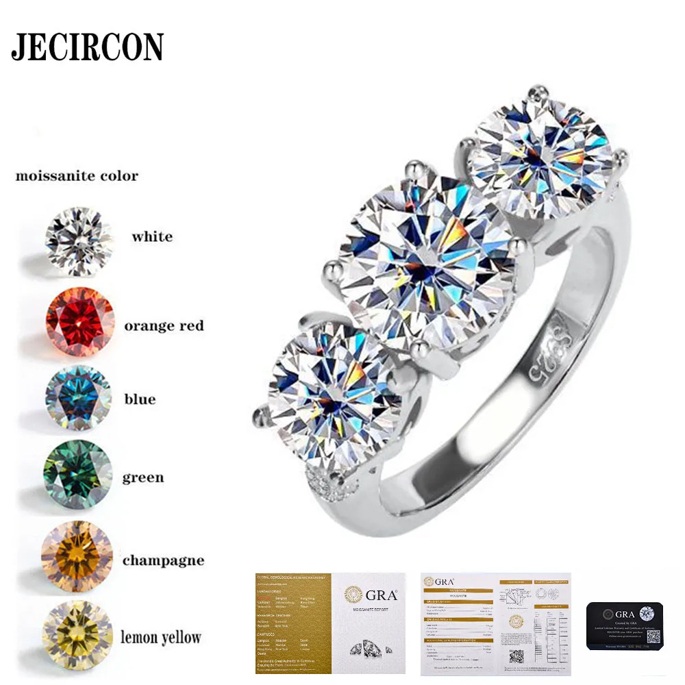 

JECIRCON 925 Sterling Silver 4 Carat Moissanite Diamond Ring for Women High-end Light Luxury INS Style Temperament Ring Jewelry