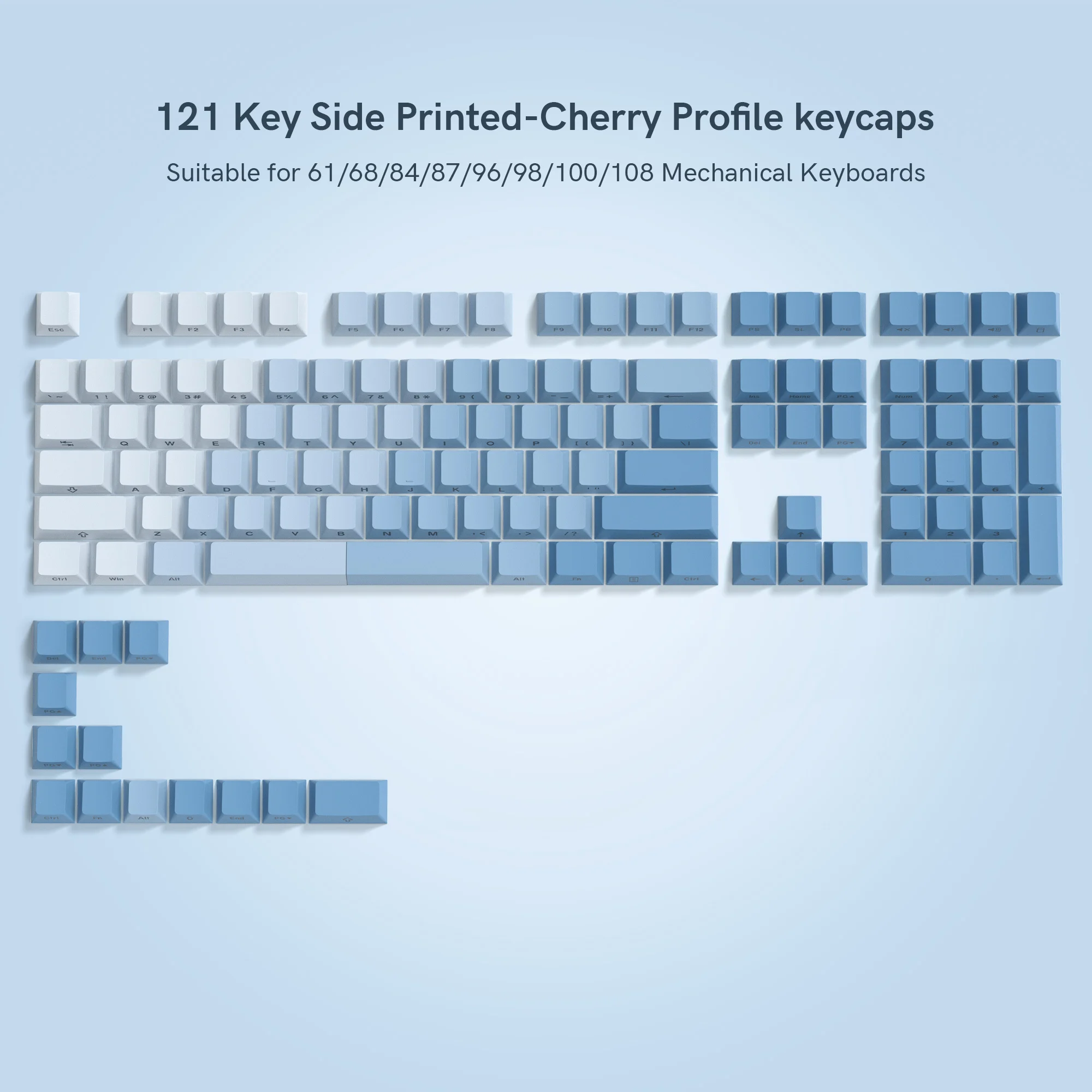 121 Key Sky Blue Side Printed Backlit Keycaps Double Shot PBT Keycaps Cherry Profile for Cherry Gateron MX Switch Gamer Keyboard