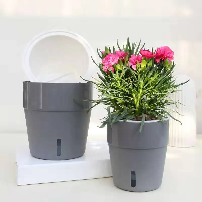 Double Layer Self Watering Plastic Flowerpot Water Auto Absorption Planter Colorful Pot Desktop Plants Holder