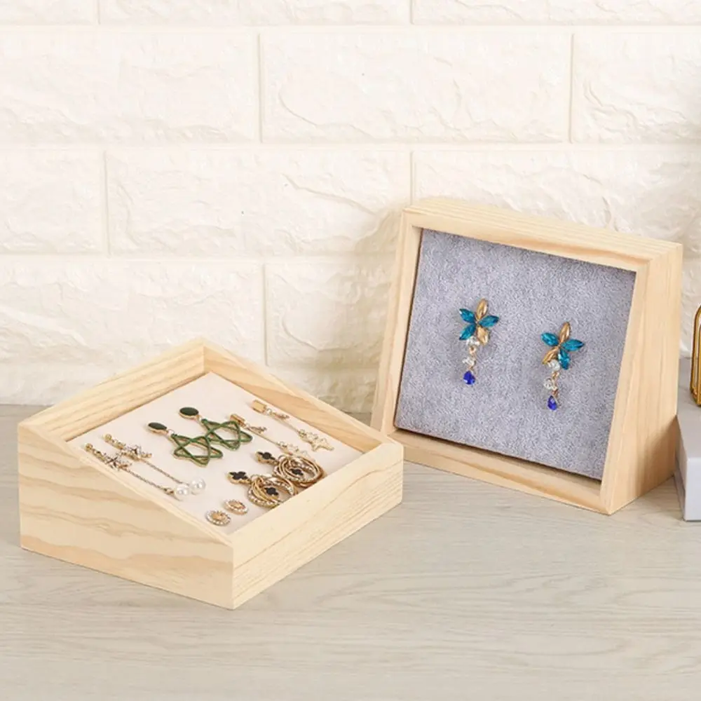 

Wood Jewelry Display Tray Velvet/leather Desktop Jewellery Pendant Earrings Stand Holder Storage Rack Counter Props