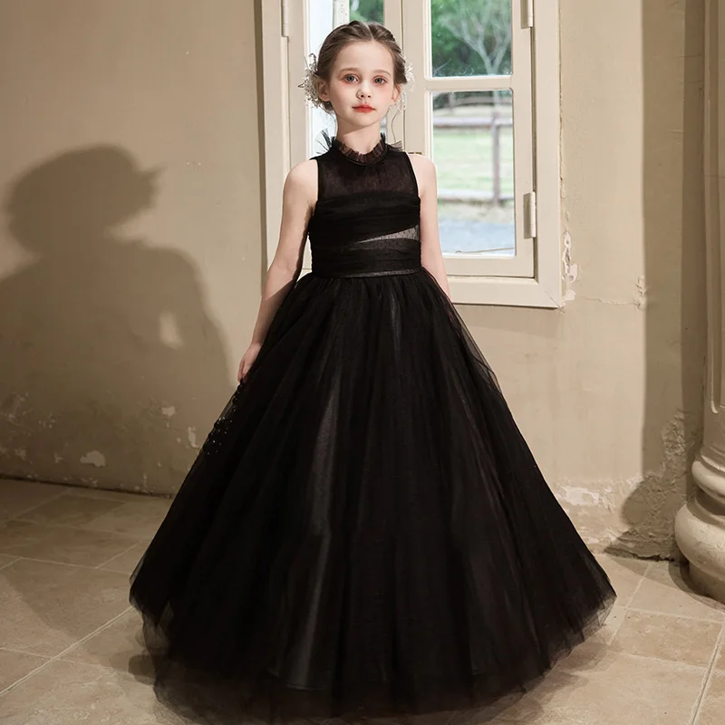 Girls' High-neck Black Senior Prom Dress Junior Bridesmaid Dress Birthday Dress Holiday Dress Small Concert Dress/Custom