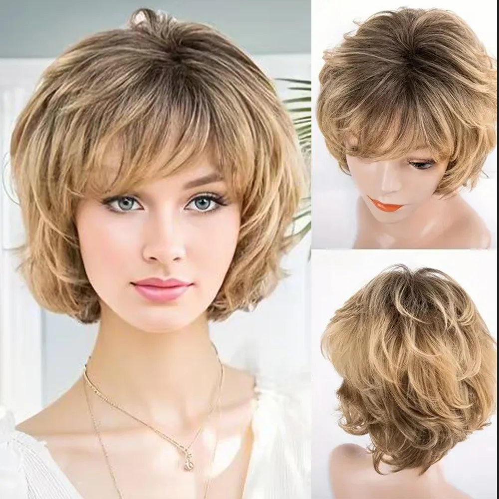 

Hot-selling new European and American short curly hair women fluffy blond fashion wig headgear Xuchang wholesale