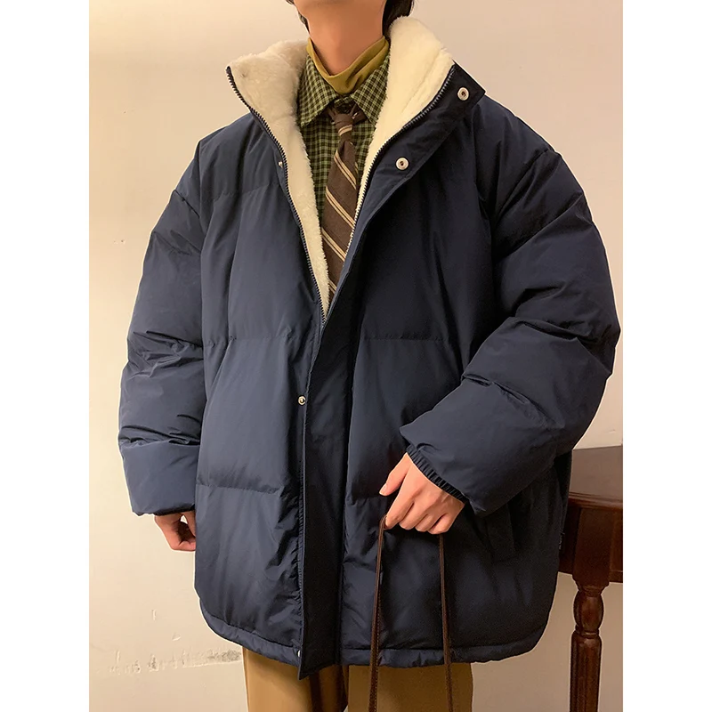 Homens harajuku quente bolha casaco de inverno jaqueta gola oversize parkas estilo coreano masculino acolchoado casaco coreano puffer jaquetas