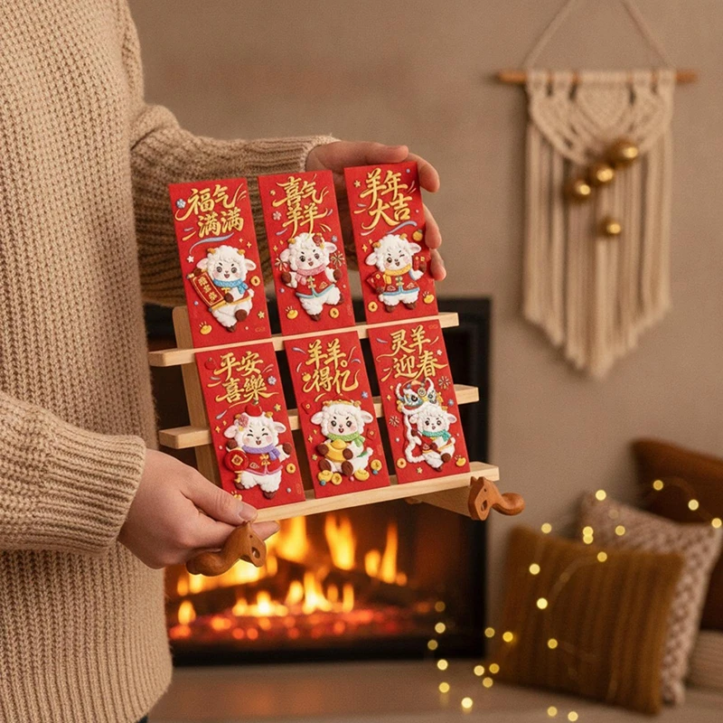 6Pcs Cute 3D Sheep Design Red Envelopes With Vibrant Vietnamese Wishes Prints Perfect For Tet Lunar New Year Holiday Gifting