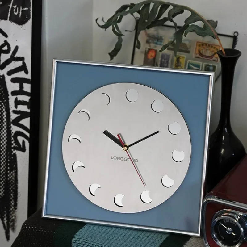 Moon Phase Wall Clocks Modern Style Silent Display Timer Stainless Steel Material Clock Indoor Living Room Wall Watch Ornament