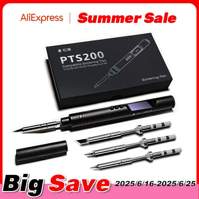 

PTS200 Smart Electric Soldering Iron 100W Mini Portable Fast Heating Soldering Station Universal TS101/TS100 Soldering Iron Tip