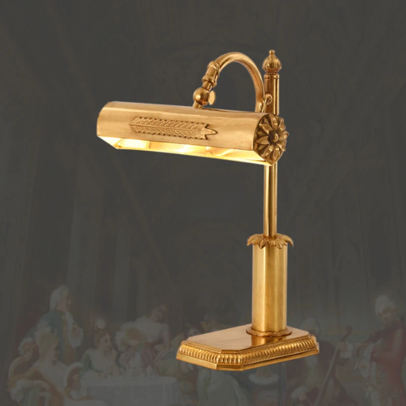 Brass pastoral table lamp luxury bedroom bedside table villa linear copper table lamp