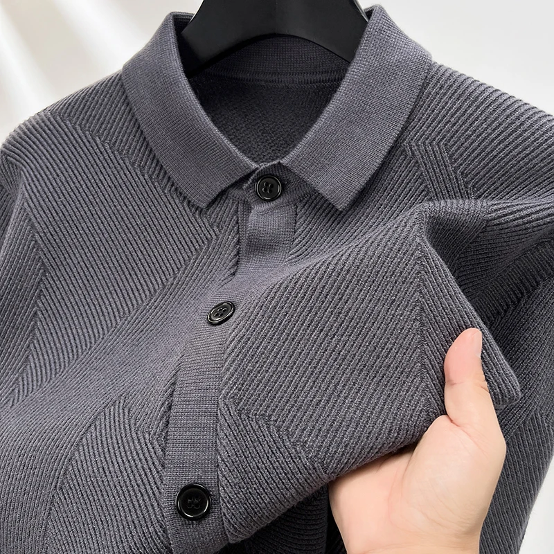 

Высококачественный мужской кардиган с жаккардовыми лацканами, однотонное пальто с карманами и длинными рукавами, осень-зима, универсальная повседневная модная мужская одежда