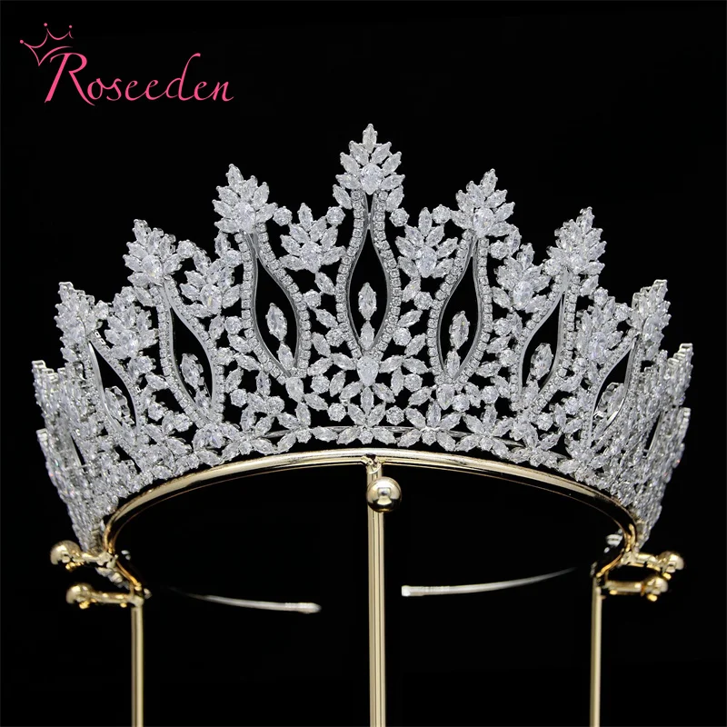 

Wedding Accessories New Bride Zircon Retro Diamond Copper CZ Bright Princess Big Full Crowns Tiaras RE4696