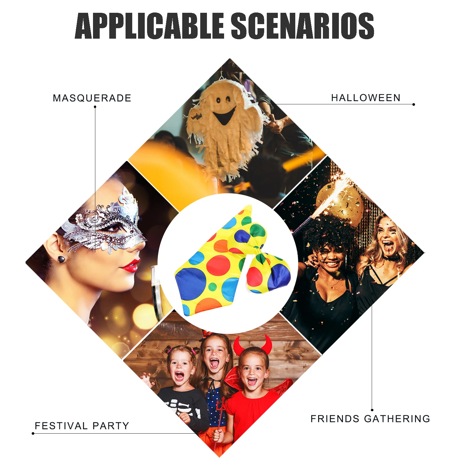 

2pcs Carnival Clown Tie Bow Tie Set Durable Washable Fun Colorful Print For Halloween Birthday Party Masquerade Costume Outfits