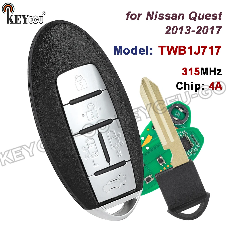 

Модель чипа KEYECU 315 МГц ID46: TWB1J717 P/N: 285E3-1JB5A для Nissan Quest 2013 2014 2015 2016 2017, умный дистанционный брелок без ключа
