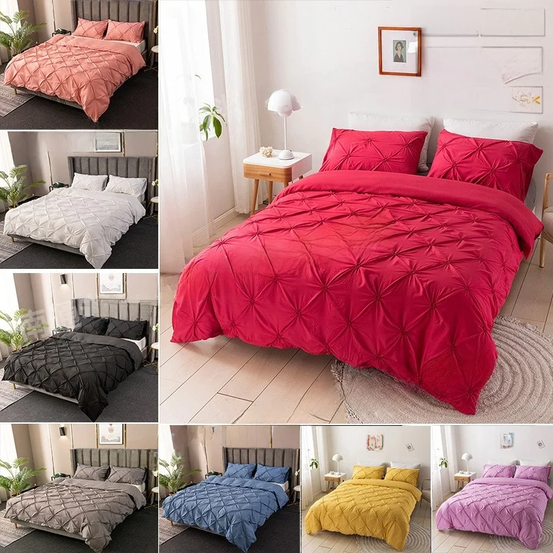 

3D Stereo Pure Color Floral Pattern Quilt Cover Pillowcase Bedding Set Cross-Border Supply Proced Tee-Piece Set