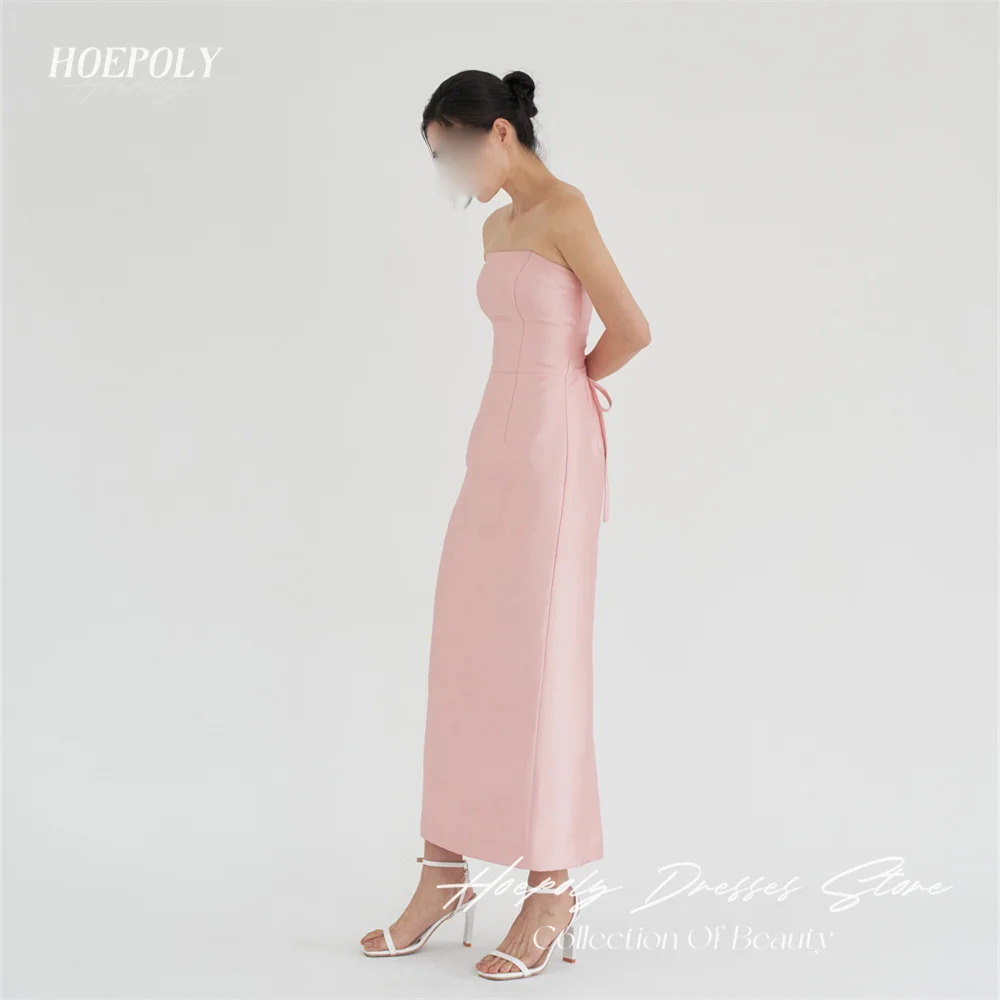 Hoepoly Simple Strapless Sleeveless Formal Long A Line Evening Dress Ankle Length Classy Summer Style Woman Party Prom Gown