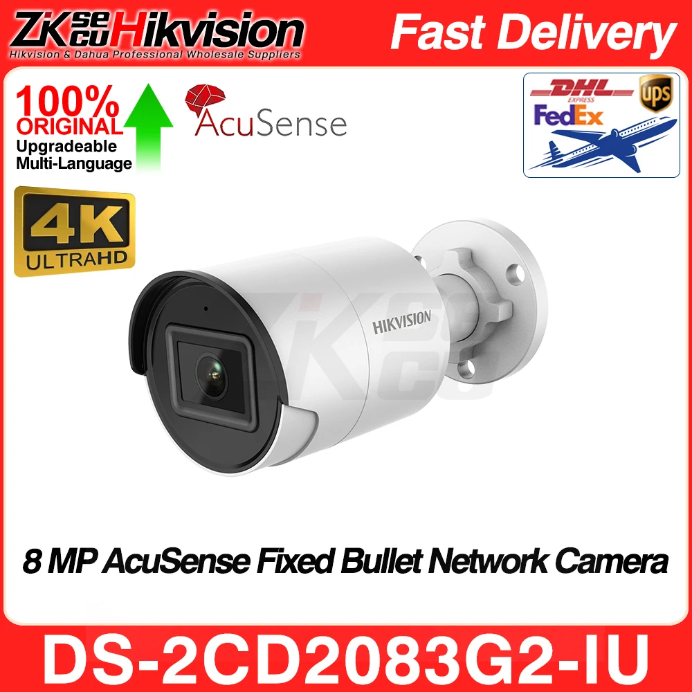 hikvision camera ip 8mp ds2cd2083g2 iu 4k acusense humano e veiculo detectar evento inteligente microfone embutido slot sd ip67 poe bala cctv 01