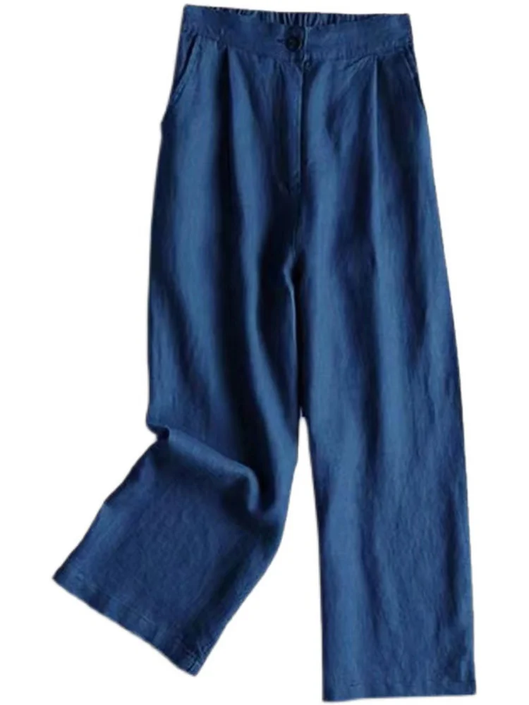 Set di pantaloni di lino in cotone Moda donna Halter Crop Top Set da donna in due pezzi Pantaloni a gamba larga lucidi 2025 Summer High Street Wh4