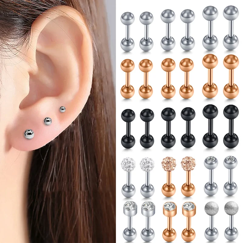 1Pair Stainless Steel Stud Earring Small Ball Screw-back Ear Studs Small Earrings Ear Bone Nail Lip Piercing Body Jewelry