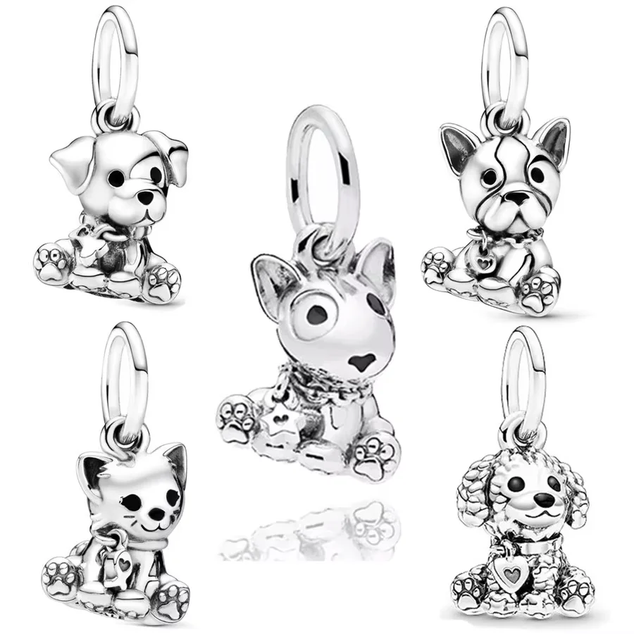 DIY Charm Jewelry Lovely Labrador Bulldog Puppy Dog Cat Dangle Women Gift Bead Fit Original 925 Sterling Silver Pandora Bracelet