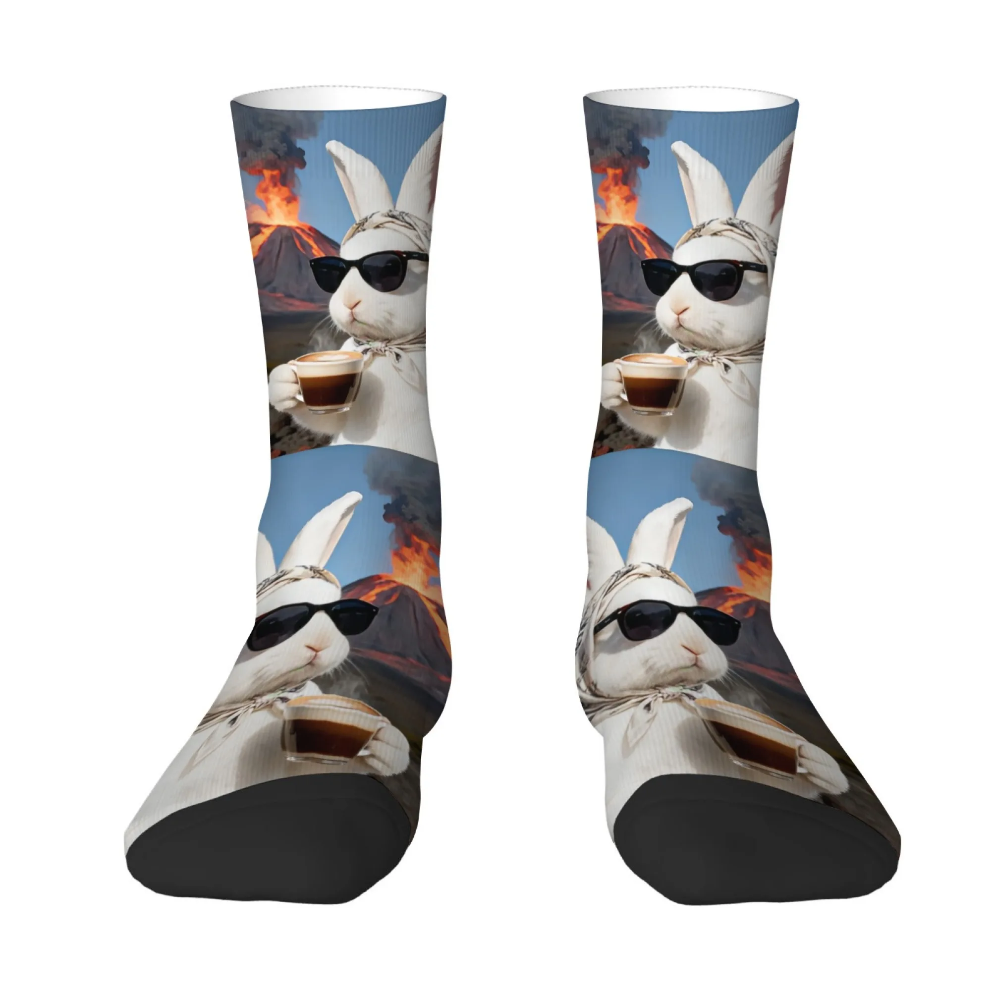

Носки Volcano Drinking Coffee Rabbit, эластичные, дышащие, приятные для кожи, мужские велосипедные носки, забавные, юмористические, в уличном стиле