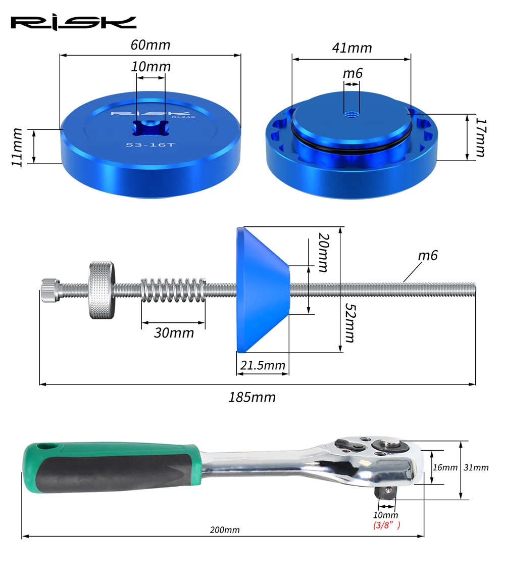 RISK 53-16T Bottom Bracket Removal Tool Kit For Colnago BB T45 Bicycle Bottom Bracket Cup Auxiliary Tools 3/8\