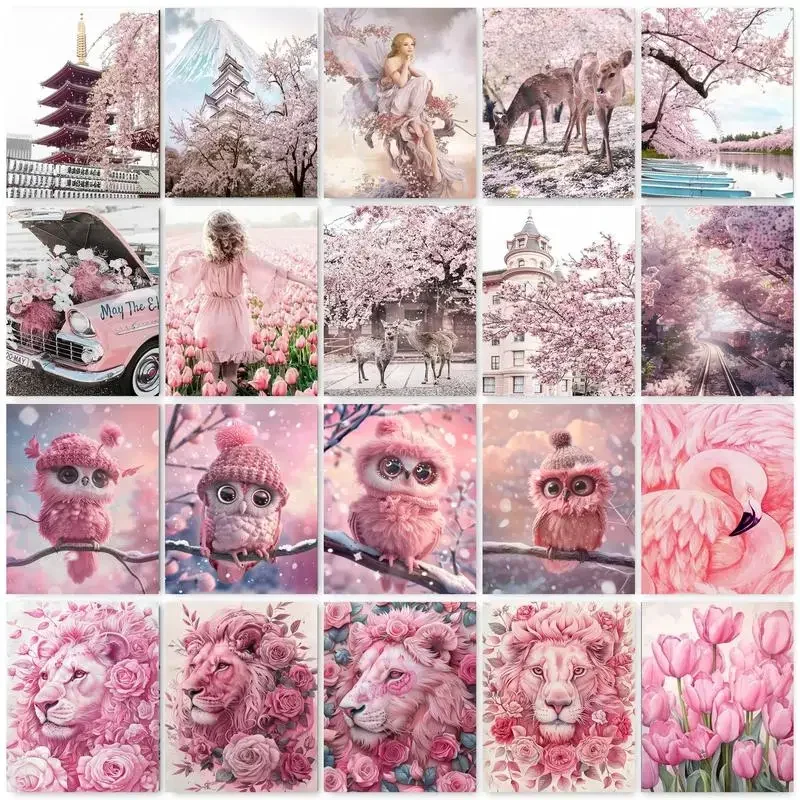 131712 Frame Painting By Number 40x50cm Pink Animals Paint By Number Kit For Adults