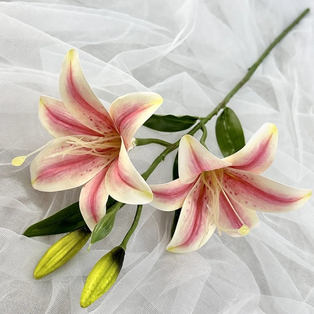 

Real Touch 67cm Artificial Lily Flower 2 Heads Silk Fake Lily Bouquet 3D Printing DIY Wedding Bridal Bouquet Living Room Decor