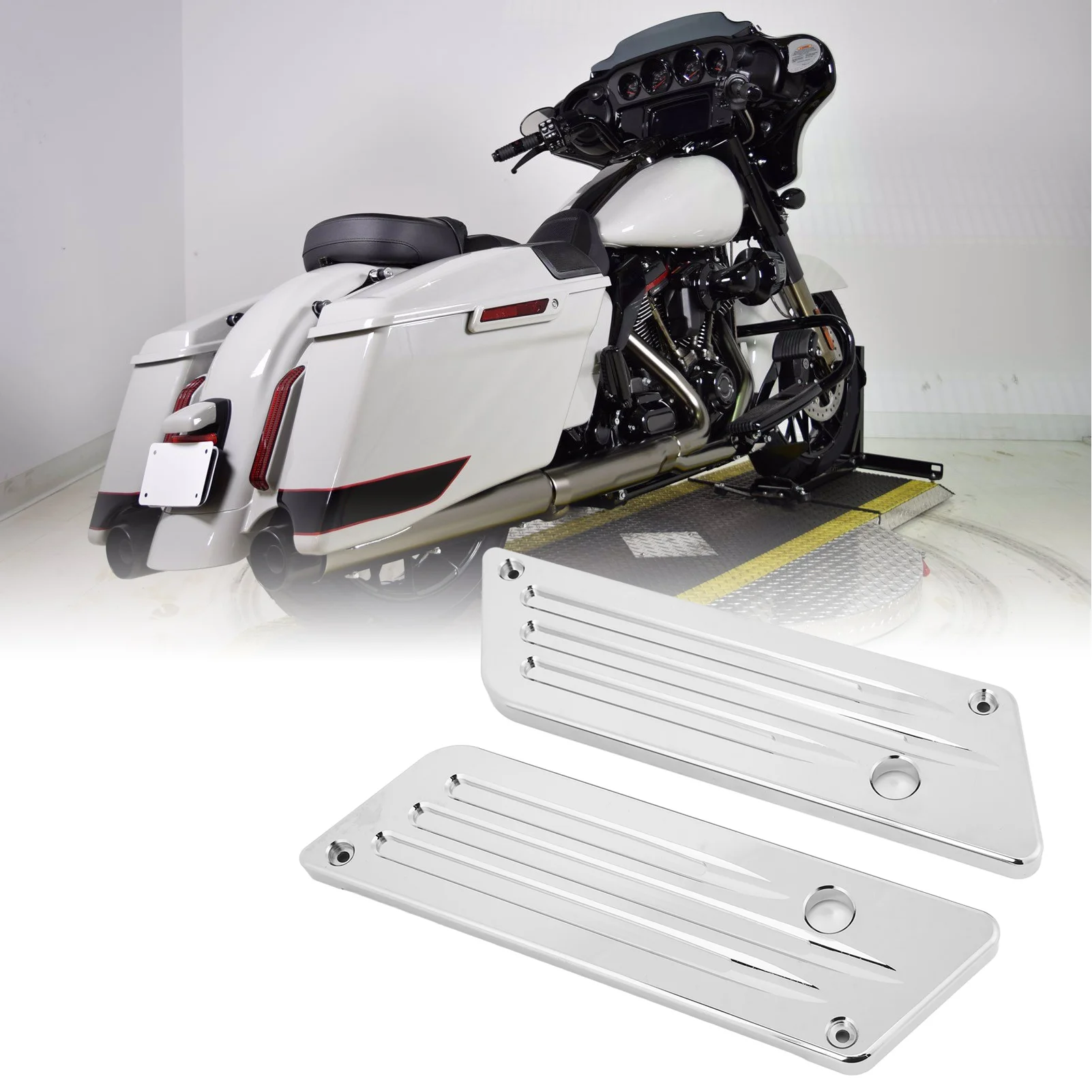 2Pcs Silver Saddlebag Latch Hinge Outer Lid Cover Plates Replacement Hardware For Touring Street Electra Road Glide 1993‑2013 Mo