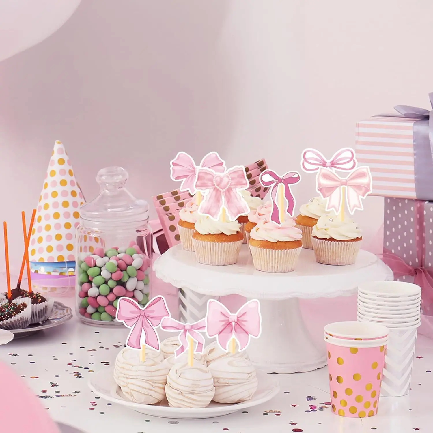 18 Stück rosa Fliege Kuchendekoration, Mädchen Schleife alles Gute zum Geburtstag Kucheneinsatz – Detail 2