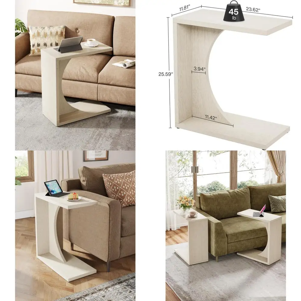 Tribesigns C-Shaped End Table for Couch, Sofa Side Table, C Table for Small Space, Living Room, Bedroom (1, Beige)