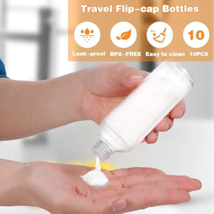 5 팩 3.4 Oz 100ml 세면 용품 용 여행용 병 누출 방지 플라스틱 빈 여행용 크기 병 은빛 스크류 캡이있는 용기