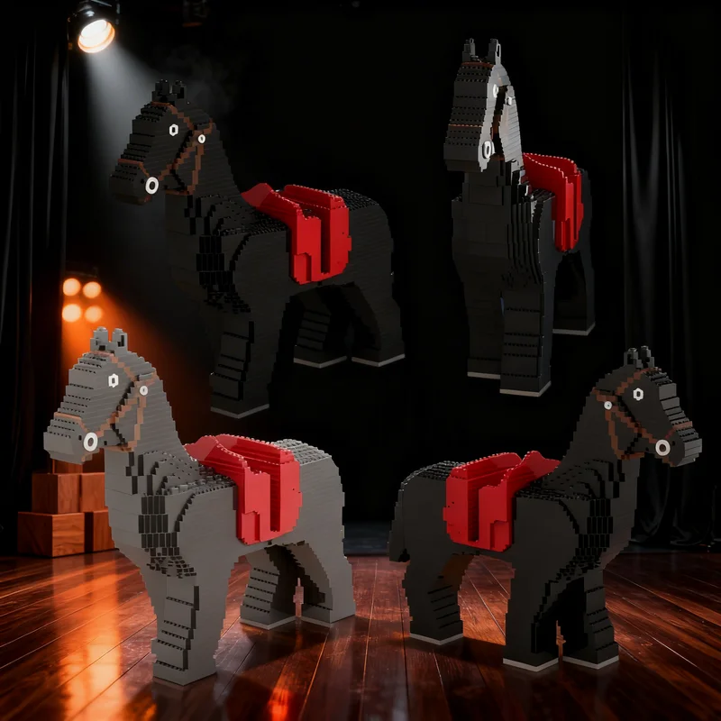 

4831pcs MOC Maxi Figure Black Horse With Red Saddle Castle Model Building Blocks Creative Gift DIY Display Decor Adult Premium