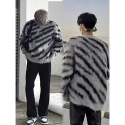 American Retro High-end Zebra Sweater Men's Round Neck Pullover Knitted Sweater Jacket Trendy Brand