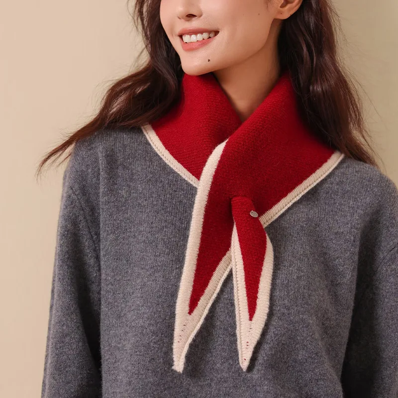 

100% Wool winter scarves woman 2026 soft thick warm blue black coffee patchwork neck warmer triangle women's winter shawls