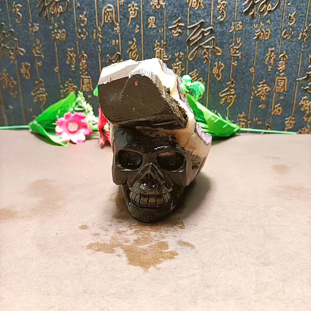 Natural Quartz Crystal amethyst carving, reiki skull energy, home decoration, Chakra and healing