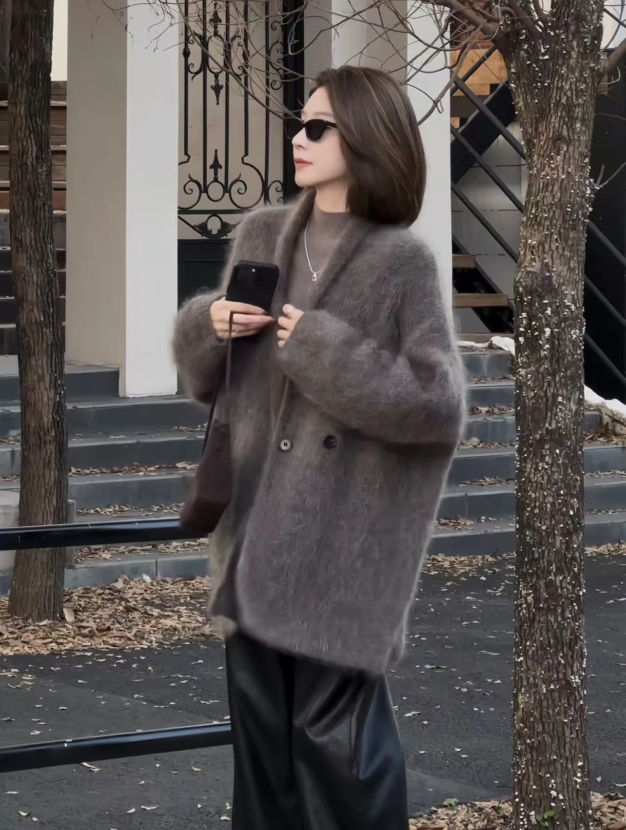 

Удобный вязаный кардиган с V-образным вырезом Zhou Lazy Sle, осенне-зимняя пушистая верхняя одежда для женщин, длинный све, теплый, с подогревом