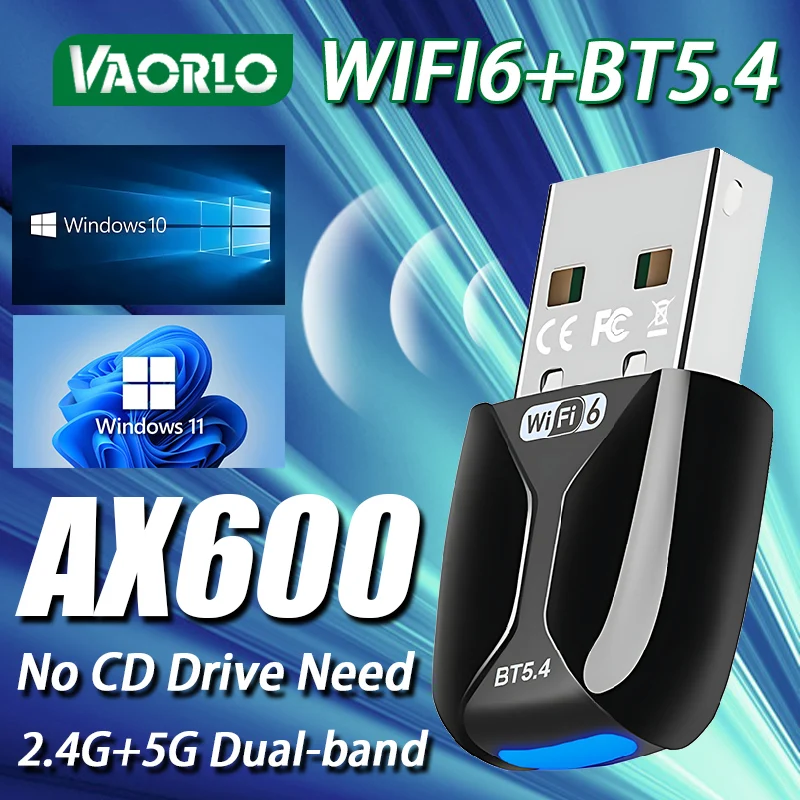 

Сетевая карта VAORLO 900 Мбит/с WIFI6 USB Bluetooth 5.4 двухдиапазонный 2.4G и 5G AX900 802.11AX Mini 2 в 1 адаптер-приемник для WIN 10/11