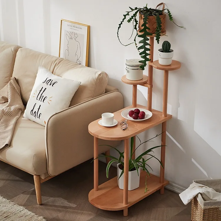 Beech multi-layer shelf round bedside sofa shelf corner few simple narrow side table side table bedside table