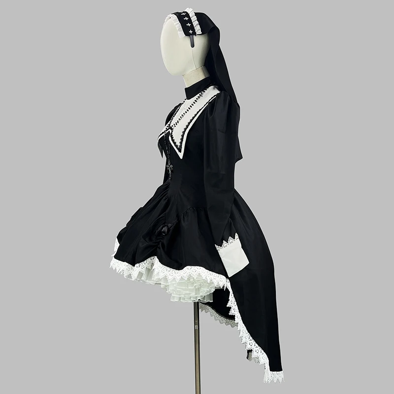 S-5XL Sweet Girl Embroidered Cross Halloween Nun Costume Cosplay Performance Outfit Dark Style Subculture Women Dress Uniforms