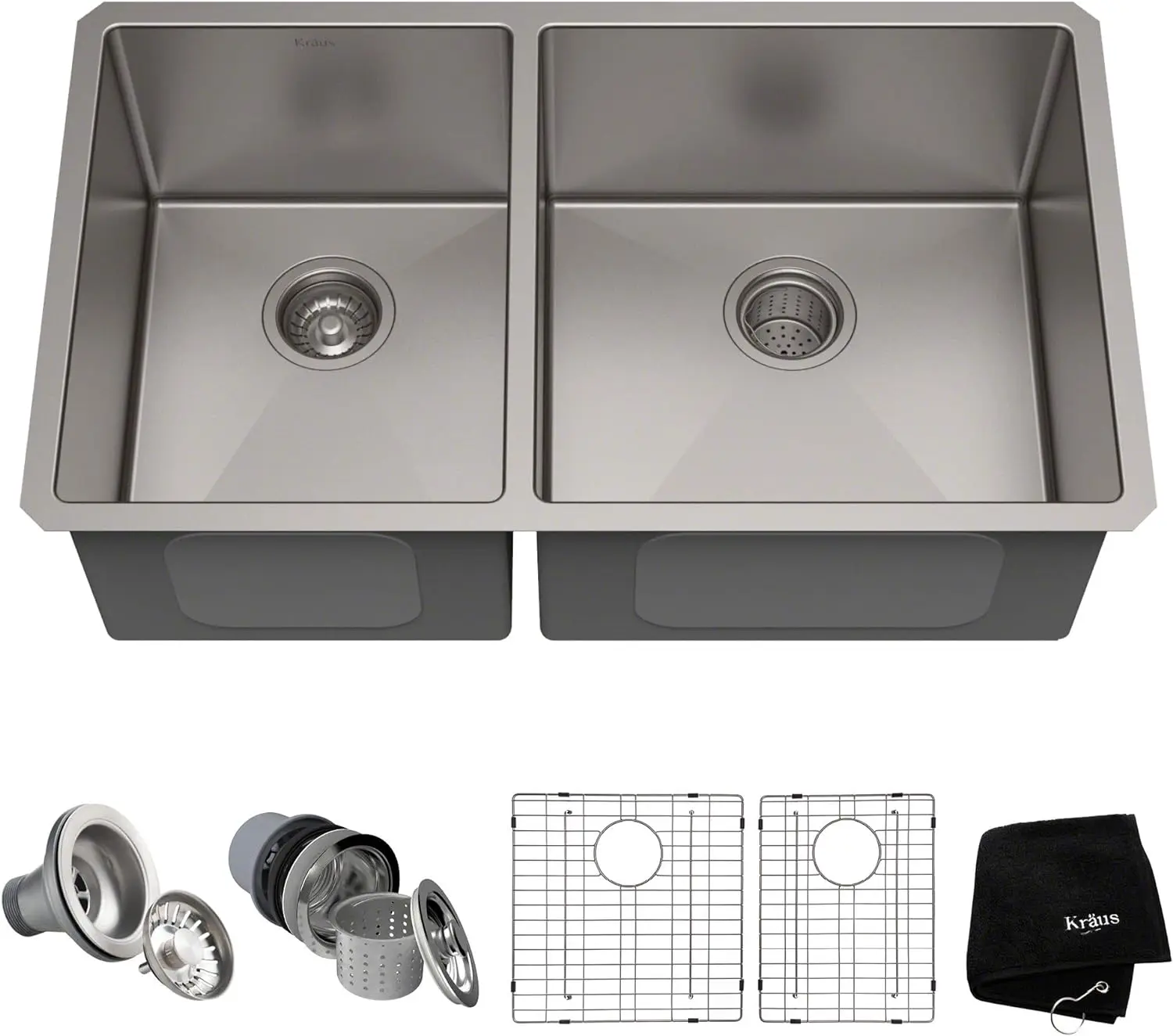 

Standart PRO 33-inch 16 Gauge Undermount 60/40 Double Bowl Stainless Steel Kitchen Sink, KHU104-33