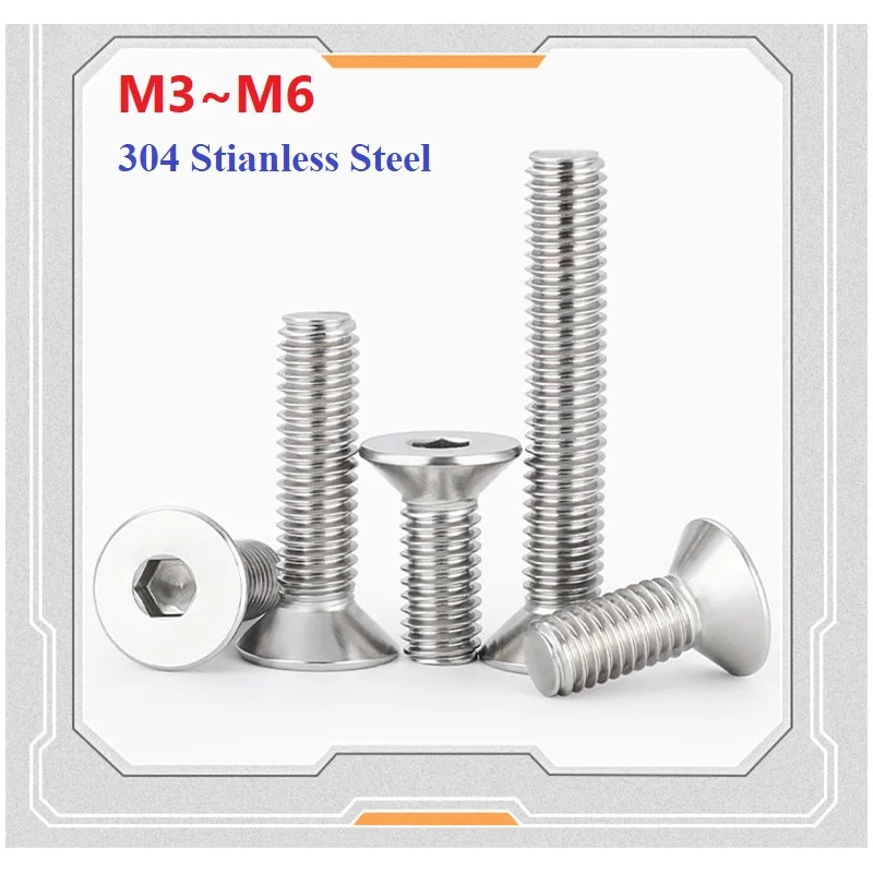 304 Stianless Steel 500h Passivation Salt Spray Hex Socket Screw M3 M4 M5 M6 Countersunk Flat Bolts