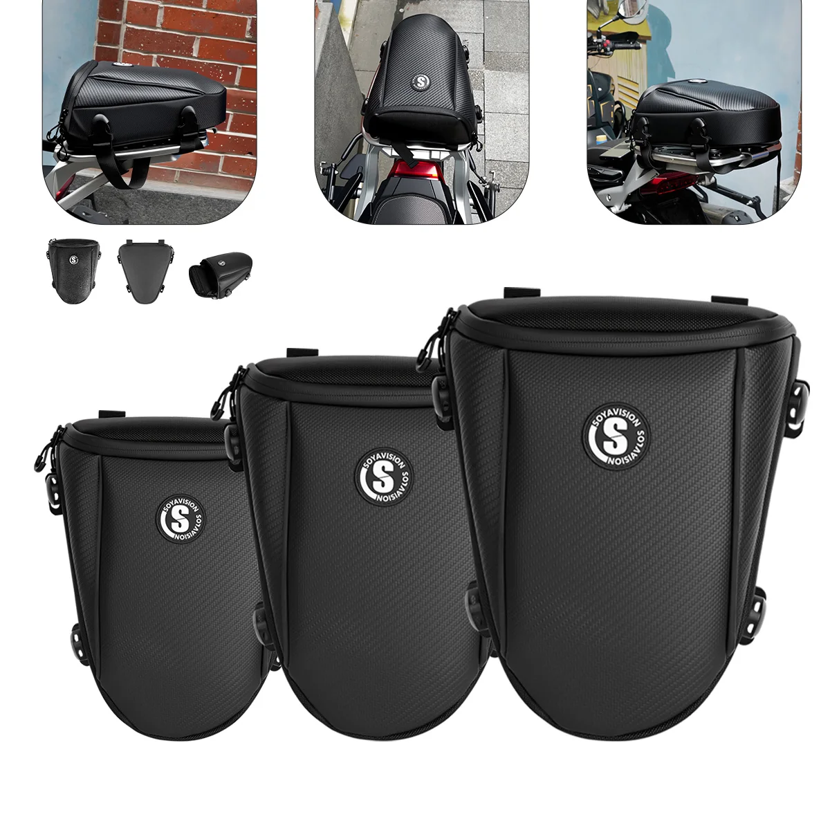Black Motorcycle Tail Bag Riding Rear Seat Pack Large Capacity Multifunctional Crossbody Bag Chest Front Package With Rain Cover