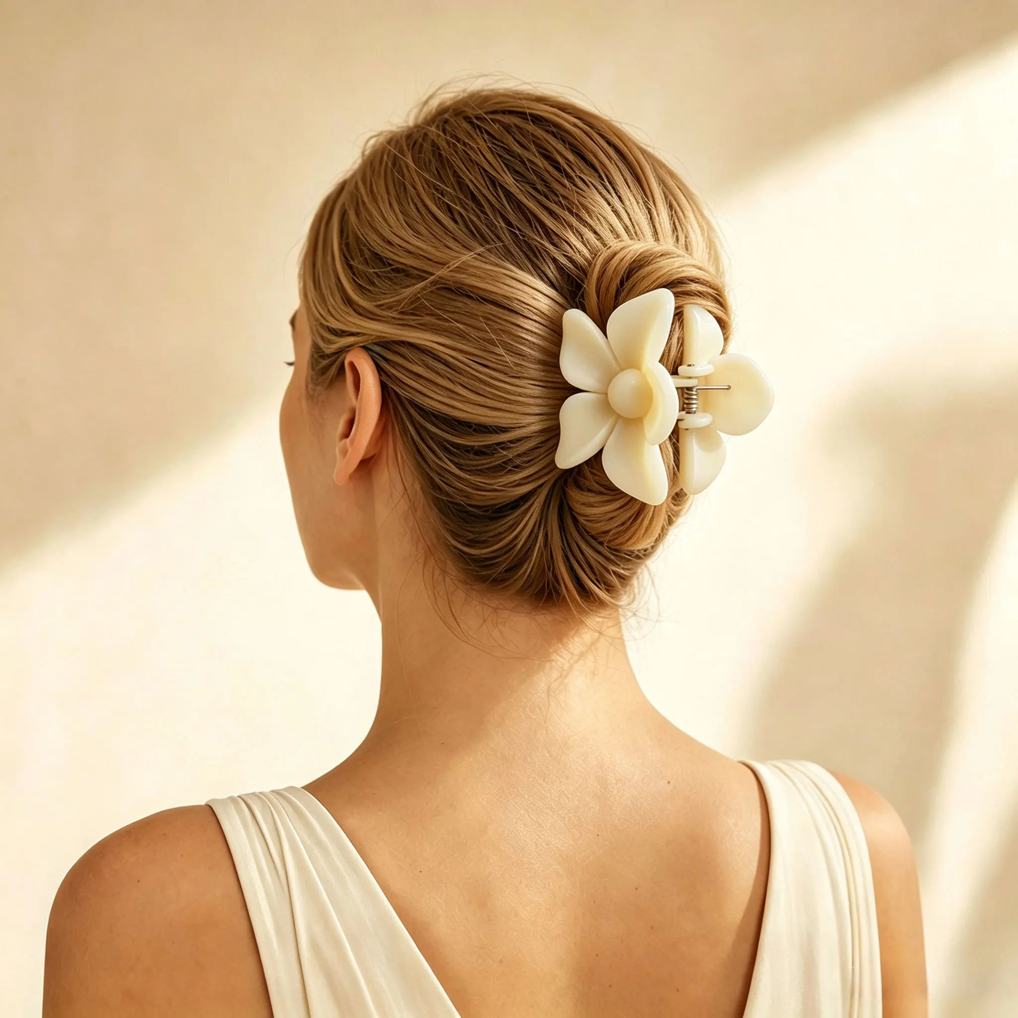 Women Glossy Matte 5 Petal Flower Hair Claw Clips 3 Colors Black Brown Cream Floral Hair Jaw Clip Non Slip Hair Grab Barrettes F