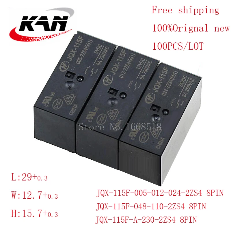 

Free shipping 100pcs relay JQX-115F-005-2ZS4 JQX-115F-012-2ZS4 JQX-115F-024-2ZS4 5VDC 12VDC 24VDC 8A 250VAC 8PIN Original New