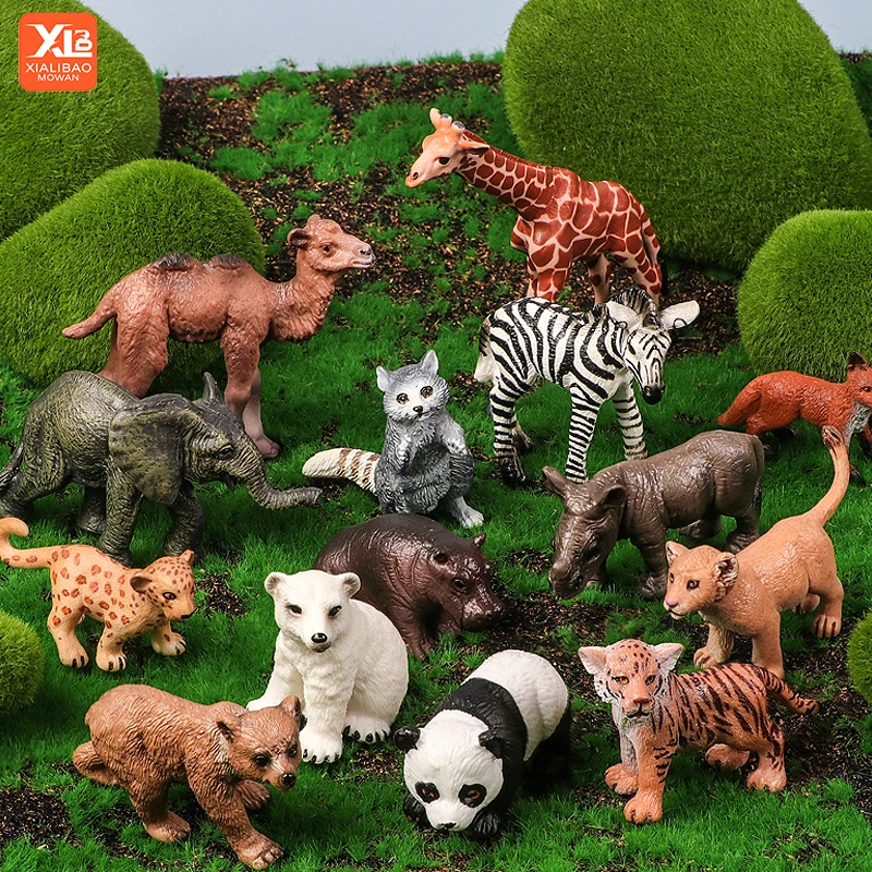 Mini juego de marionetas de animales salvajes de simulación educativa, decoración de zoológico de PVC, juguete infantil para regalo de niños