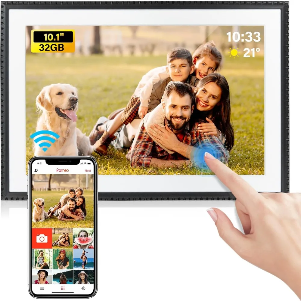 

10-дюймовая цифровая фоторамка с Wi-Fi, 32 ГБ, IPS HD сенсорный экран, автоматическое поворотное отображение, обмен фото и видео