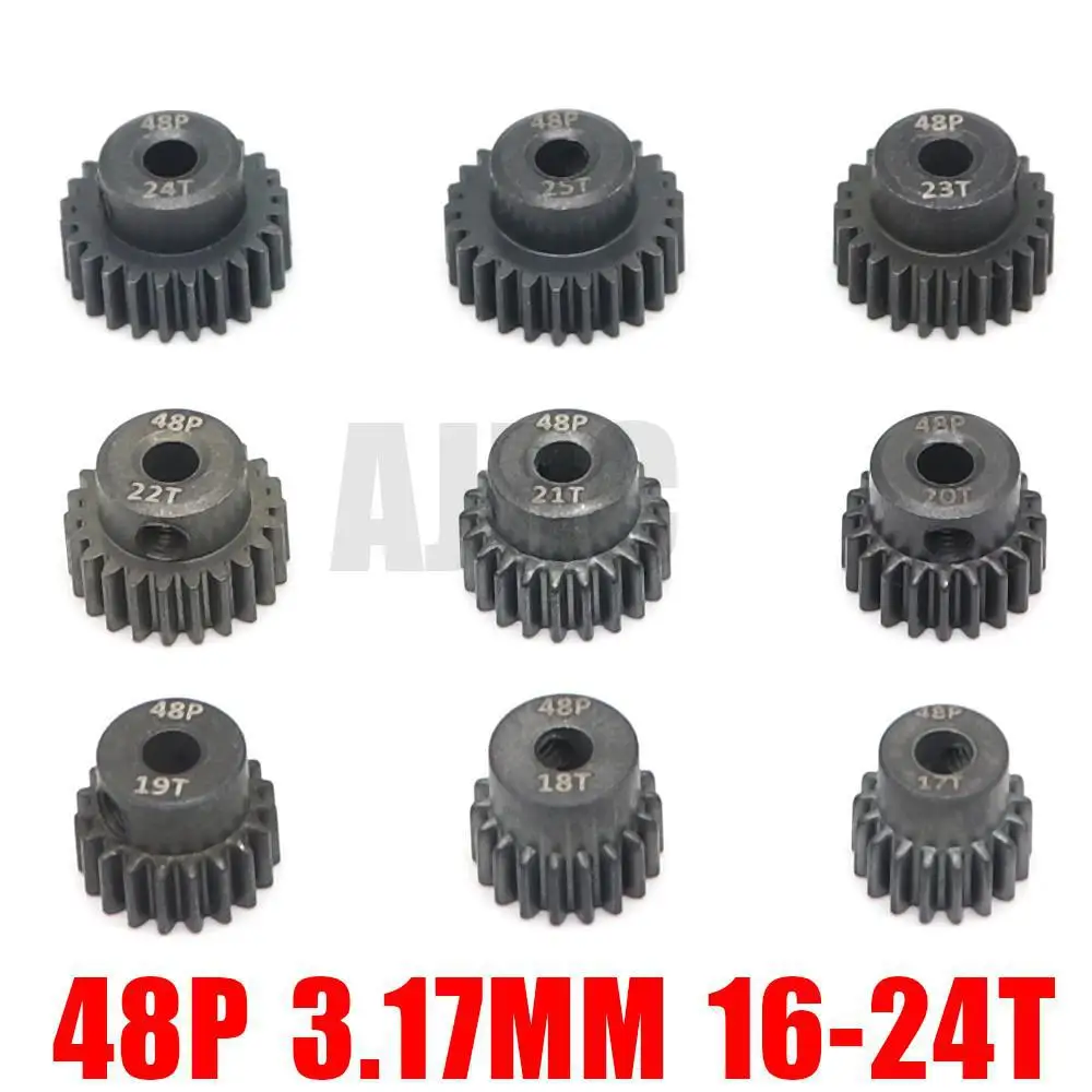 

48p 3.175mm 16t 17t 18t 19t 20t 22t 24t 25t Black Steel Metal Pinion Motor Gear For 1/10 Axial Scx10 Rc Model Car Motor Parts