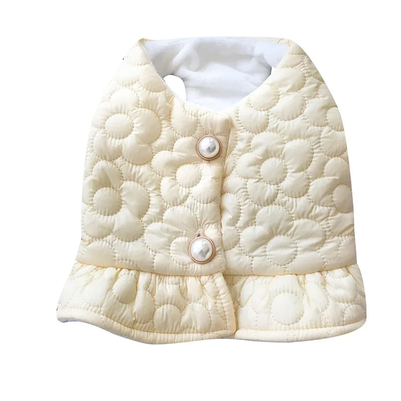 New Winter Dog Warm Coat Flower Short Design Cotton Coat Than Bear Cat Clothing Sleeveless Fashion Design Dogs Clothes