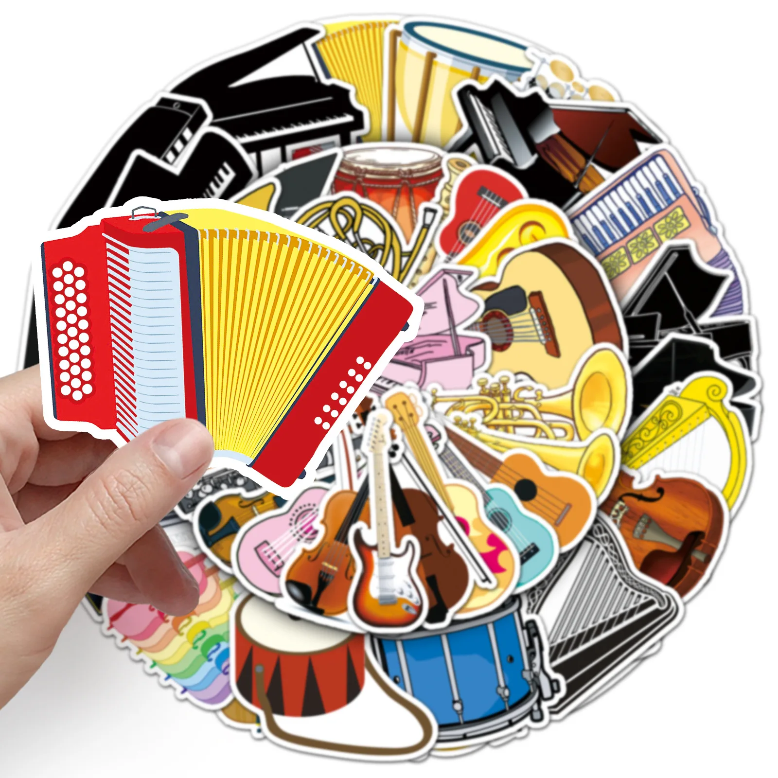 

50PCS Musical Instrument Piano Cello Guitar Cartoon Graffiti Decorative Laptop Phone Guitar Waterproof Sticker Classic Kids Toy